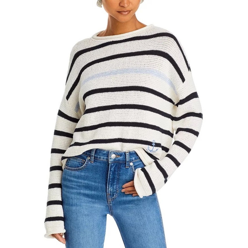 Veronica Beard Rori Stripe Sweater White Navy Blue Size Medium‎ Lightweight Chic